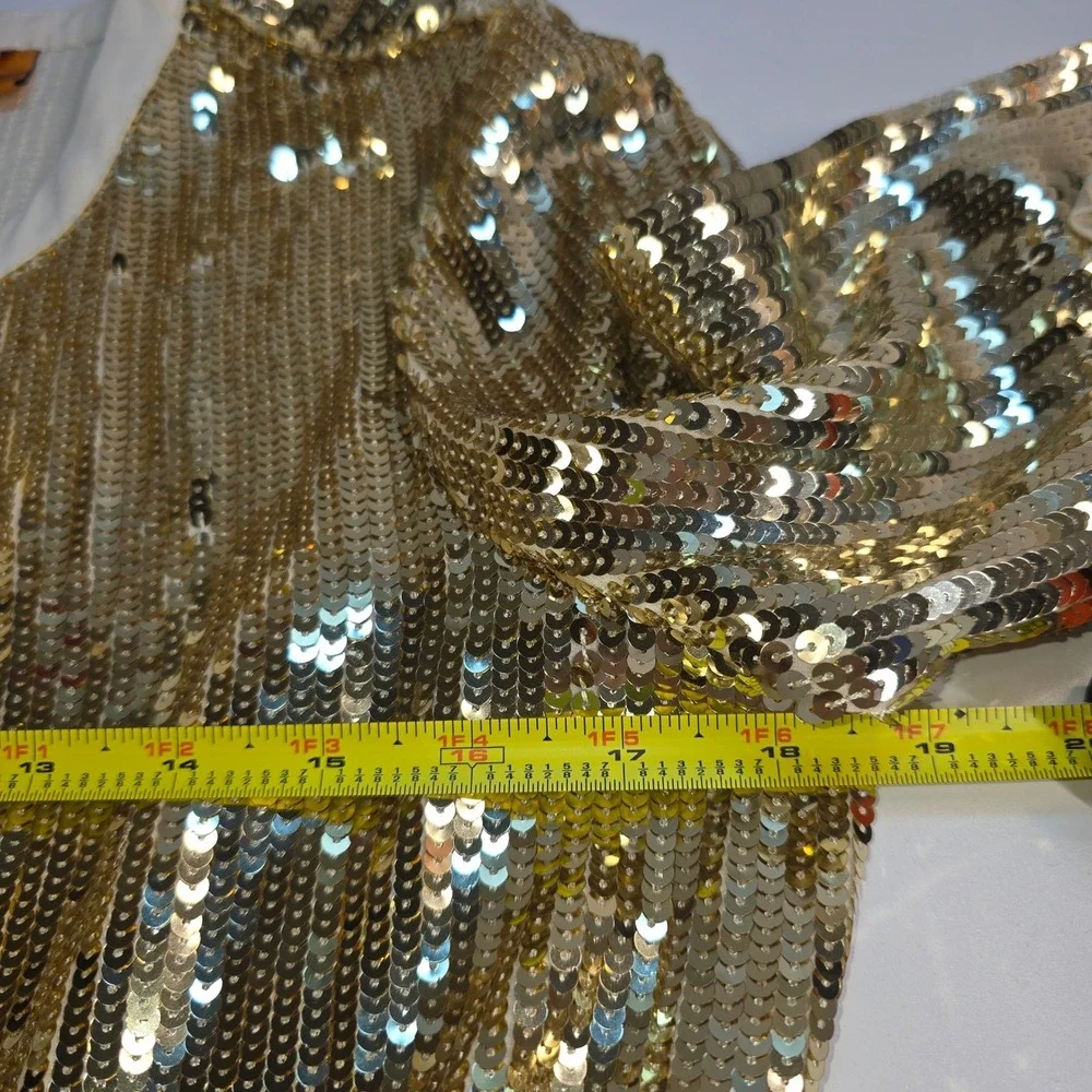 Tory Burch Bergdorf Goodman Gold Sequin Silk Tie Front Jacket Cardigan‎ Top SZ 4